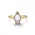 wholesale S925 silver gold-plated natural Brazilian amethyst teardrop ring for women, elegant diamond small-loop ring-0-4