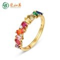 wholesale S925 silver with real gold plating, cross-border new rainbow zircon ring, fashionable and popular in Europe and America Direct from manufacturer-0-0