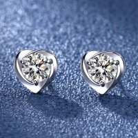 wholesale 925 Sterling Silver Moissanite Heart Stud Earrings for Women, Floral Heart Shape Earrings, Gift for Girlfriend or Best Friend-50 points + 50 points (high carbon diamond) earrings 925 silver