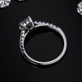 wholesale S925 Sterling Silver 1-carat Moissanite Engagement Ring with Round Moissanite and Diamond Band, Customizable-0-2