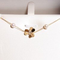 wholesale 18K Gold Metal Material Style Assortment Trifoliate Bracelet with Diamonds and White Pearls Available for Dropshipping-Rose Gold 9K+Moissanite+Freshwater Pearl