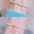 wholesale S925 sterling silver pink moon-viewing Moe rabbit pearl bracelet with gold enamel accessory, popular internet style, can be used as a pendant-0-4