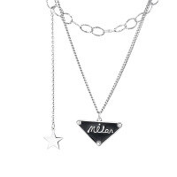 wholesale S925 Sterling Silver Double Layer Black Enamel Letter Inverted Triangle Necklace Creative Star Tassel Korean Version Pendant-304L/approximately 15.9g 925 silver
