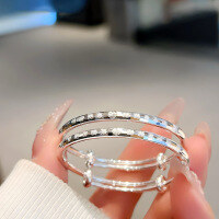 wholesale 999 solid silver Fu character baby bracelet, solid push-pull bangle, pure silver children's jewelry, infant full moon or first birthday gift-A pair of baby bracelets with the word "Fu"