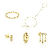 wholesale S925 Sterling Silver Farfan Round Bead Tassel Earrings, Retro Minimalist Cross-border Wholesale Set With Bracelet And Ring-Single five-piece set 925 silver