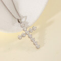 wholesale S925 Silver Round Cross Pendant Necklace with Moissanite for Women, Ready to Ship for Cross-Border Hot Sales and Wholesale-0-2