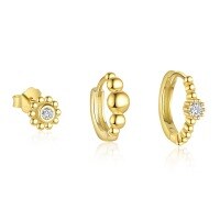 wholesale S925 Sterling Silver Cross-border Geometric Bead Earrings For Women, Zircon。-Single three-piece set 925 silver