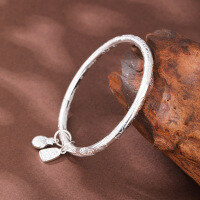 wholesale 9999 Silver Round Belly Auspicious Words Bracelet with Small Lucky Bag, Stylish Youthful Closed-End Pure Silver Luxury Jewelry-Jiyan Closed Bracelet - Ring Size 55#&gt; Pure Silver