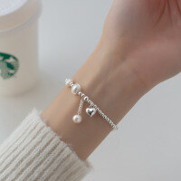 wholesale S925 silver pearl love bead bracelet with a high-end ins feel, handmade round bead new style women's bracelet S4769-S925 Silver Bracelet 925 Silver
