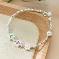 wholesale S925 Silver Fresh and Sweet Ins Style Mahjong Prosperity Crushed Silver Colored Stone Pearl Bamboo Bracelet S7847-S925 Silver Bracelet>925 Silver