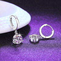 Sterling Silver Moissanite Earrings, Three-Prong Design, Minimalist and Chic-Superb zircon  50 points + 50 points