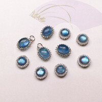 wholesale S925 silver white gold plated with diamond accents, natural aquamarine gemstone, round shape, for DIY pendant bracelet necklace strand charms-Round diamond model