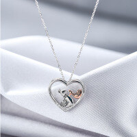 wholesale 925 Sterling Silver Wish Cross-Border New Product Runway Mother-Child Two-Tone Heart Necklace for Women, European and American Fashion Collarbone Pendant-Single Pendant - Without Chain>925 Silver