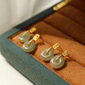 wholesale S925 Sterling Silver Natural Hetian Jade Ice Green Level Peace Buckle Ear Studs Minimalist Chinese Style Earrings Manufacturer Wholesale-0-3