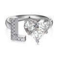 wholesale S925 Sterling Silver European and American Cross-Border Women's Ring with Personalized Letters, Heart, Zircon Inlaid, Adjustable Opening Silver Jewelry for Women-0-16