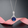 wholesale S925 silver Korean Dongdaemun blue diamond necklace pendant, round zirconia drop-0-3