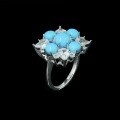 wholesale 925 Silver Gold-Plated Ring with High-Carbon Diamond and Blue Turquoise, Minimalist and Stylish Jewelry, Niche and Versatile Accessory for Women-0-2