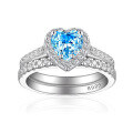 wholesale 925 Sterling Silver 1ct Color Gemstone Heart Combination Set Ring, High-End Luxurious Ice Flower Cut High-Carbon Diamond Heart Gemstone Ring-0-12