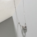 wholesale S925 Sterling Silver 0120 Korean Version Ins Niche Design Minimalist Double Circle Ring Diamond Grid Inlay Zircon Textured Necklace-0-1