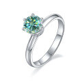 wholesale S925 Silver Green Moissanite 1 Carat Halo Ring with GRA Certificate, Light Luxury Fashion Gemstone Ring-0-0