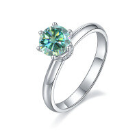 wholesale S925 Silver Green Moissanite 1 Carat Halo Ring with GRA Certificate, Light Luxury Fashion Gemstone Ring-1 carat Moissanite green diamond  US size 9