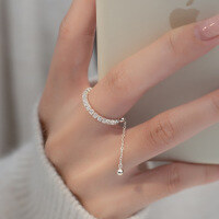 wholesale S925 Sterling Silver Full Diamond Chain Small Design Pull-Type Adjustable Row Diamond Ring J9015-S925 silver one piece Adjustable opening