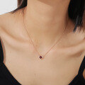 wholesale S925 Sterling Silver Plated in 18k Rose Gold Korean Minimalist Rhombus Gemstone Necklace Brightening Skin Tone with Natural Garnet-0-1