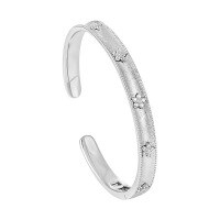 wholesale S925 sterling silver matte frosted textured Korean-style minimalist bracelet with starry diamond accents, exuding a luxurious and sophisticated feel-Platinum 925 silver