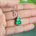 S925 Sterling Silver Natural Green Chalcedony Agate Gourd Necklace Pendant-0-0