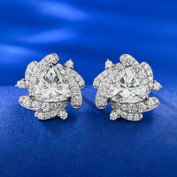 wholesale Metal material first: Mu Jing Jewelry new jewelry minimalist 7*7 fat triangle simulated diamond white diamond earrings, Japanese and Korean ear accessories-E459 White Diamond > 925 Silver