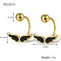 wholesale S925 silver cross-border Europe and America screw-twist earrings with black oil-drop wings, retro fashion pure silver jewelry for women-0-4
