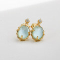 wholesale S925 metal source manufacturer wholesale fresh and sweet inlaid sky blue glass white shell white zircon earrings-0-1
