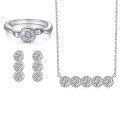 wholesale S925 Sterling Silver European-Style Three-Piece Jewelry Set with Square Zircon Earrings, Stackable Rings, and Necklace-0-23