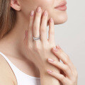 Sterling Silver Moissanite Double Row Fashion Women's Ring, Geometric Design-0-1