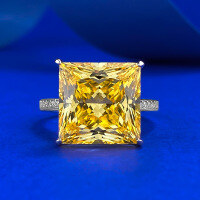 wholesale S925 Sterling Silver Classic Style Square Minimalist Zircon Ring Cross-Border E-Commerce Best-Selling Jewelry-R263 Yellow Diamond Ring  Size 8