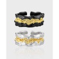 wholesale S925 Sterling Silver Original Two-Tone Plating Stackable Minimalist Ring with Edgy Irregular Texture Design Unisex-0-0