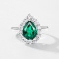 wholesale S925 Sterling Silver Gold-Plated Cross-Border New Teardrop-Shaped Lab-Grown Emerald Ring Full-Setins Ring-0-1