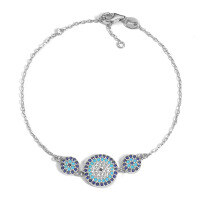 wholesale 925 Sterling Silver Evil Eye Bracelet Light Luxury High-End Inlaid Blue Zircon Chain Cross-Border Europe, America, and Middle East Jewelry-Style 6-Platinum 925 Silver