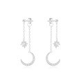 wholesale S925 Sterling Silver Star and Moon Tassel Earrings with Inlaid Diamonds, Korean Style Hot-Selling Bright Silver Earrings-0-4