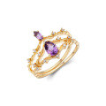 wholesale S925 Silver Plated 14k Gold Amethyst Stackable Ring Set, Japanese New Luxury Minimalist Ins Trendy Niche Design for Women-0-0