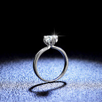 925 Silver Moissanite Ring Four-Prong Classic Women's Style-1 carat (eight hearts and eight arrows zircon)  Adjustable opening