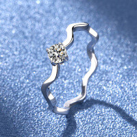 wholesale S925 Sterling Silver Geometric Four-Prong Wave Moissanite Irregular Shape Unique Ring for Women-30-point high carbon diamond No. 8