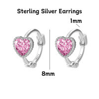 wholesale 925 Silver Women's Four-leaf Clover Heart-shaped Pure Silver Non-removable Ear Cuff Hoop Earrings-Heart-Shaped Pink Diamond Sterling Silver Earrings