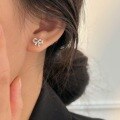 wholesale Sterling Silver Korean Version Chiheng S999 Rhinestone Bow Ear Studs for Women, Cute and Dainty Small Fresh Style Trendy Earrings-0-3