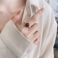 wholesale S925 Sterling Silver Oval South Red Agate Ring, Vintage Antique Finish, Cabochon Index Finger Ring, Factory Direct-YFJ1373/(approx. 3.0g)>Adjustable opening
