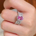 wholesale S925 sterling silver jewelry new style 6*8mm pink oval high-end lace fashion ring for women-0-1