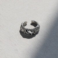 wholesale S925 Sterling Silver JF485 Korean Version Ins Indie Design Vintage Distressed Irregular Surface Textured Open Ring-Vintage Silver [No. 12/Adjustable] &gt; Opening adjustable