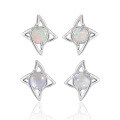 wholesale S925 Sterling Silver 255 Four-Pointed Star Stud Earrings for Women, High-End, Niche, Stylish, Inlaid with Natural Moonstone, Ins-Inspired Silver Earrings-0-0
