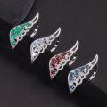 wholesale S925 sterling silver angel wing gemstone ring with natural topaz, green chalcedony, and garnet for women-0-4