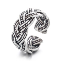 wholesale S925 Sterling Silver Retro Twist Rope Hand-Woven Adjustable Ring Fashion Minimalist Style Band-630JS/approx. 4.9g Adjustable opening